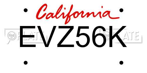 EVZ56K California License Plate