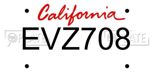 EVZ708 California License Plate