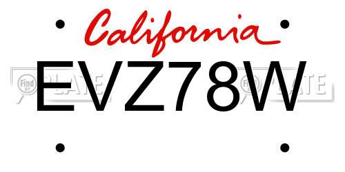 EVZ78W California License Plate