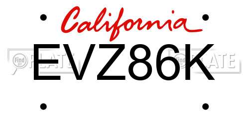 EVZ86K California License Plate