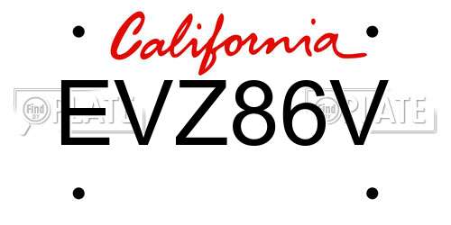 EVZ86V California License Plate
