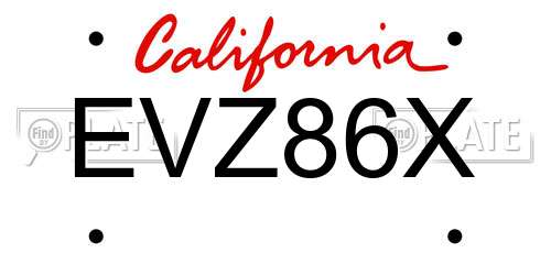 EVZ86X California License Plate
