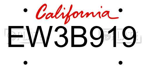 EW3B919 California License Plate