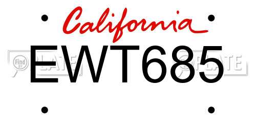 EWT685 California License Plate