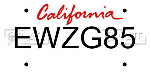 EWZG85 California License Plate