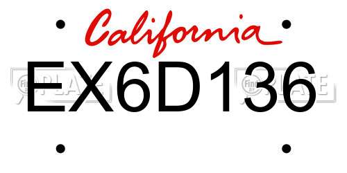 EX6D136 California License Plate