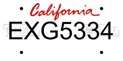 EXG5334 California License Plate