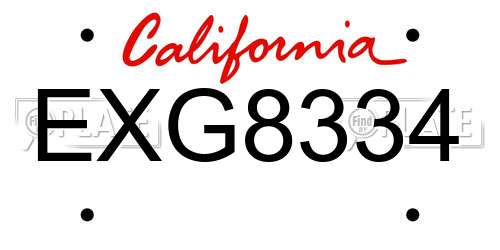 EXG8334 California License Plate