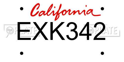 EXK342 California License Plate
