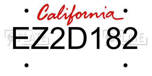 EZ2D182 California License Plate