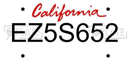 EZ5S652 California License Plate