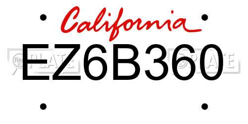 EZ6B360 California License Plate