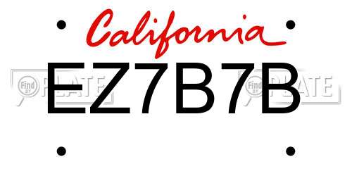 EZ7B7B California License Plate