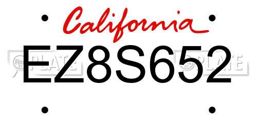 EZ8S652 California License Plate