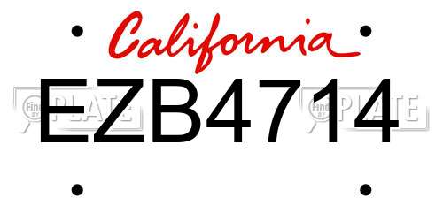 EZB4714 California License Plate