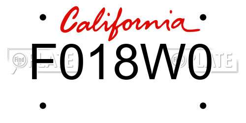 F018W0 California License Plate