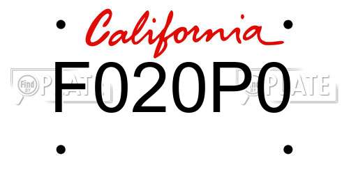 F020P0 California License Plate