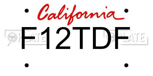 F12TDF California License Plate