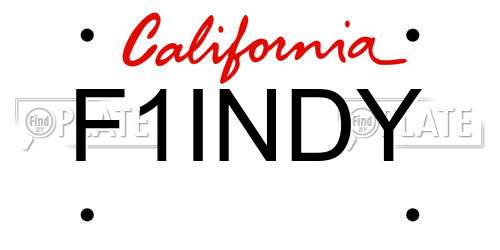 F1INDY California License Plate