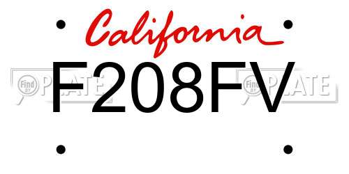 F208FV California License Plate