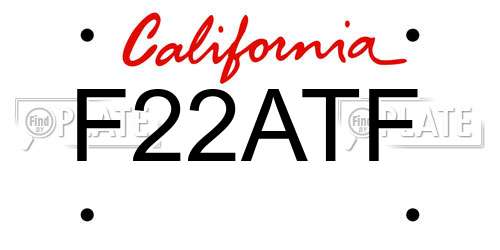 F22ATF California License Plate