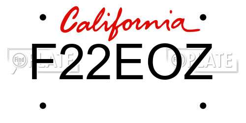 F22EOZ California License Plate