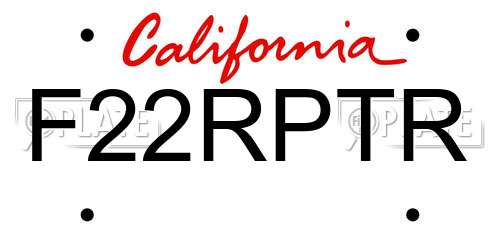 F22RPTR California License Plate
