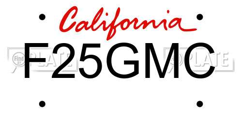 F25GMC California License Plate