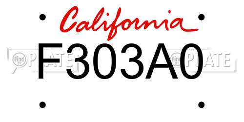 F303A0 California License Plate