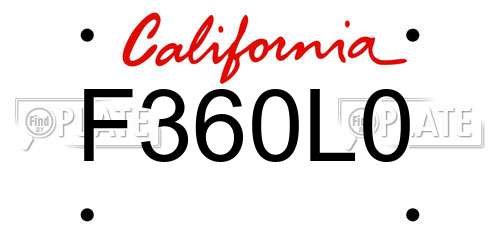 F360L0 California License Plate