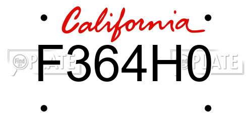 F364H0 California License Plate