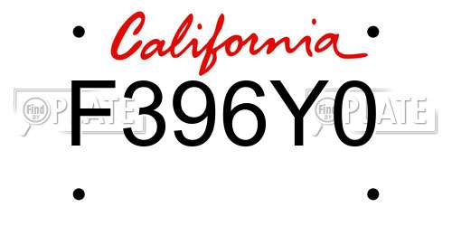 F396Y0 California License Plate