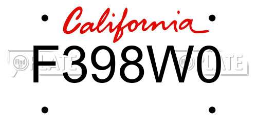 F398W0 California License Plate