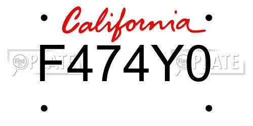 F474Y0 California License Plate