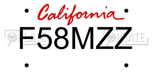F58MZZ California License Plate