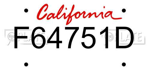 F64751D California License Plate