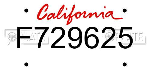 F729625 California License Plate