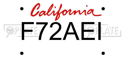 F72AEI California License Plate
