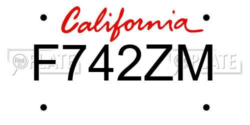 F742ZM California License Plate