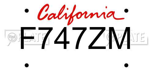 F747ZM California License Plate