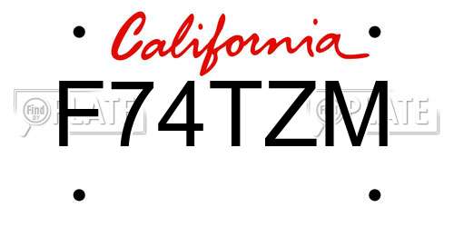 F74TZM California License Plate