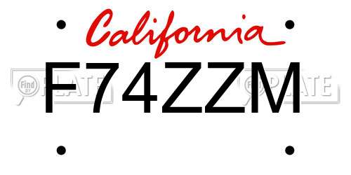 F74ZZM California License Plate