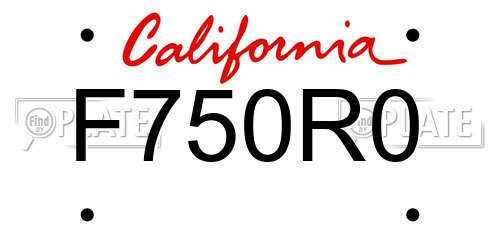 F750R0 California License Plate