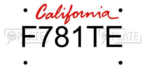 F781TE California License Plate