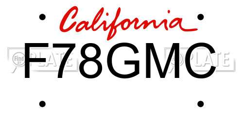 F78GMC California License Plate