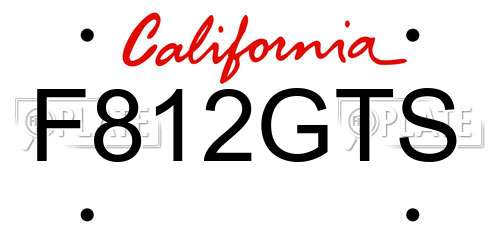 F812GTS California License Plate