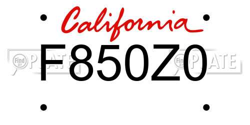 F850Z0 California License Plate