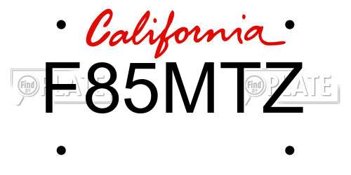 F85MTZ California License Plate