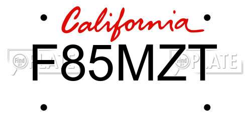 F85MZT California License Plate