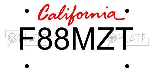F88MZT California License Plate